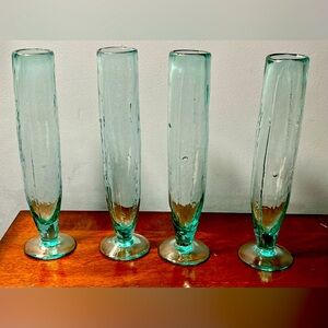 Kalalou Champagne Flute Handmade Recycle Glass, Blue-Green Color (Set Of 4)